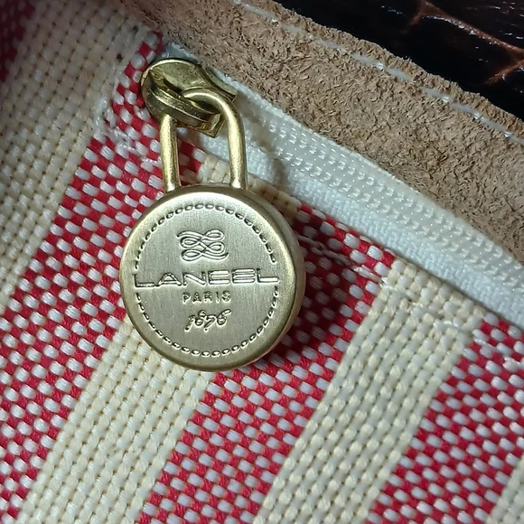 Lancel Canvas Monogram / leather brown crocodile bucket handbag - Picture 12 of 13